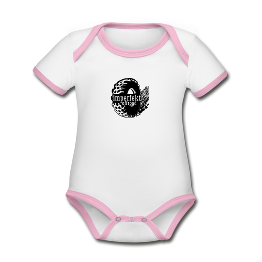 imperfekt offroad organic contrast short sleeve baby bodysuit - white/pink