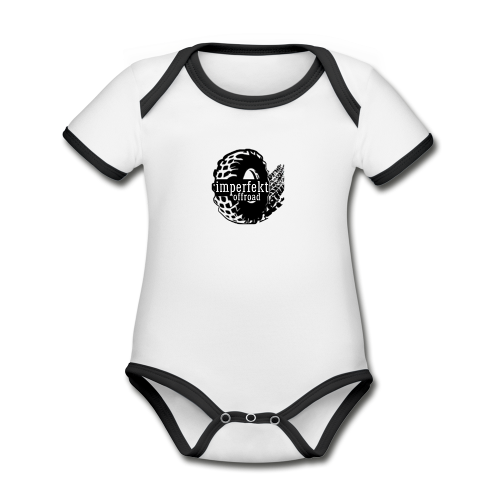imperfekt offroad organic contrast short sleeve baby bodysuit - white/black