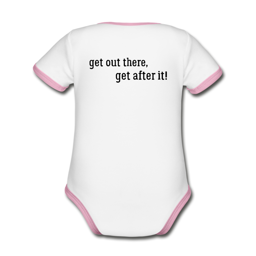 the imperfekt hunter organic contrast short sleeve baby bodysuit - white/pink