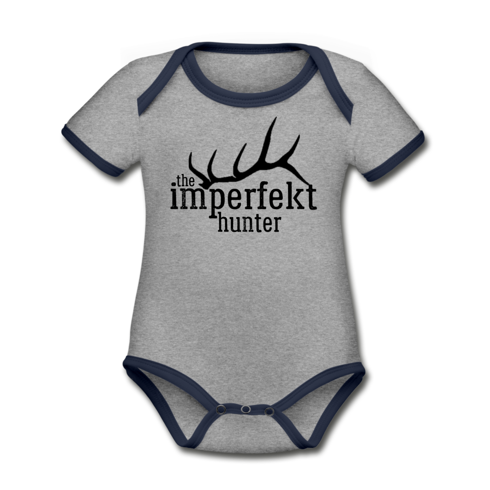 the imperfekt hunter organic contrast short sleeve baby bodysuit - heather gray/navy