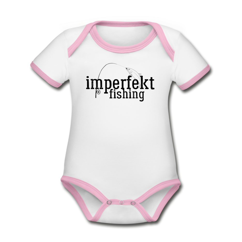 imperfekt fishing organic contrast short sleeve baby bodysuit - white/pink