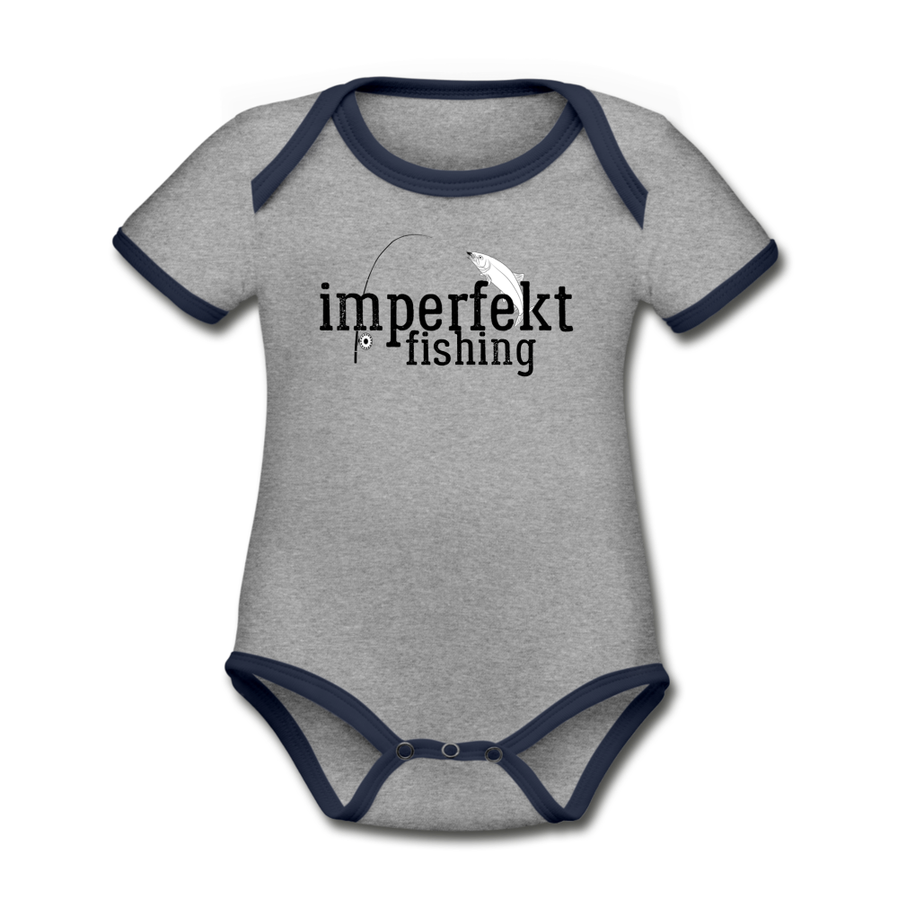 imperfekt fishing organic contrast short sleeve baby bodysuit - heather gray/navy