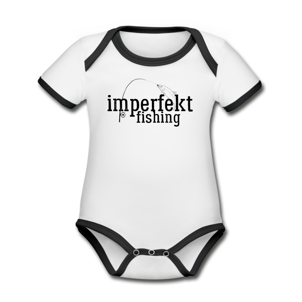 imperfekt fishing organic contrast short sleeve baby bodysuit - white/black