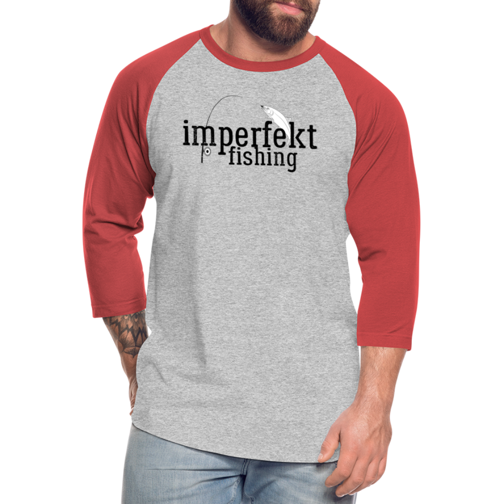 imperfekt fishing baseball t-shirt - heather gray/red