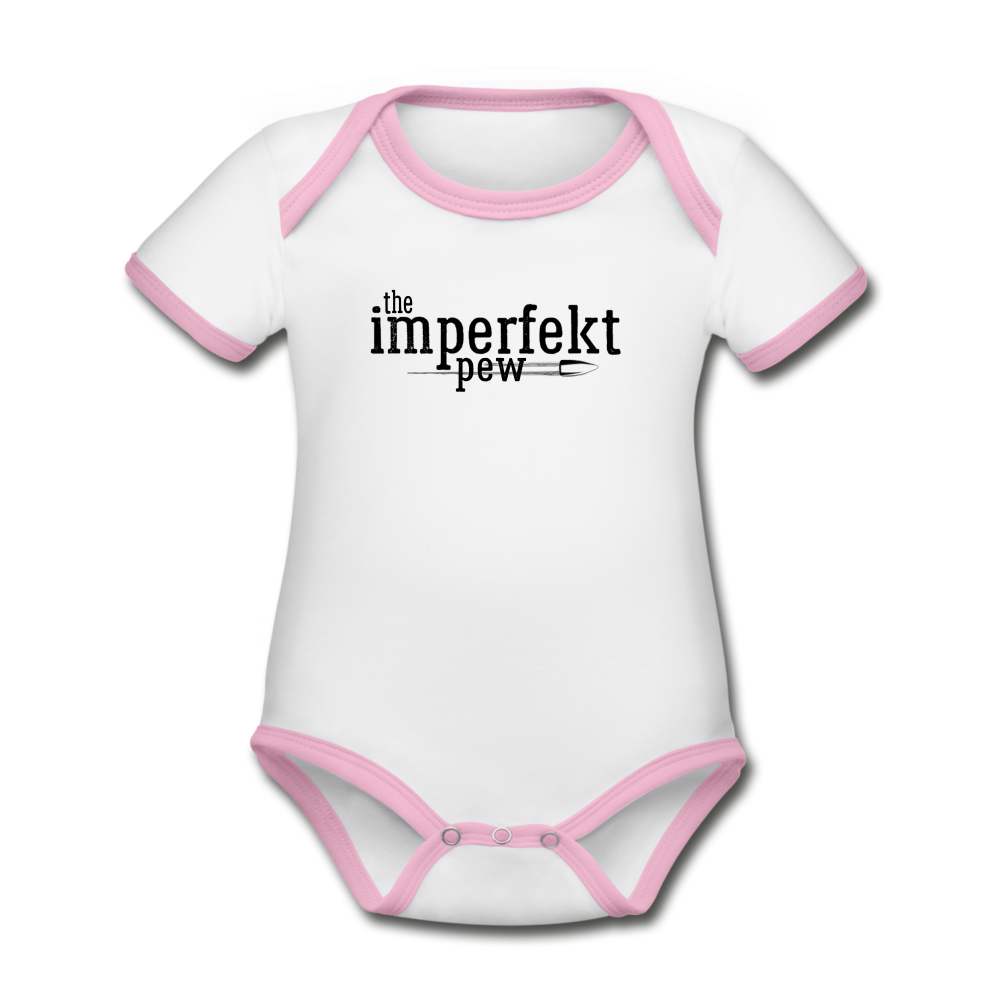 the imperfekt pew organic contrast short sleeve baby bodysuit - white/pink