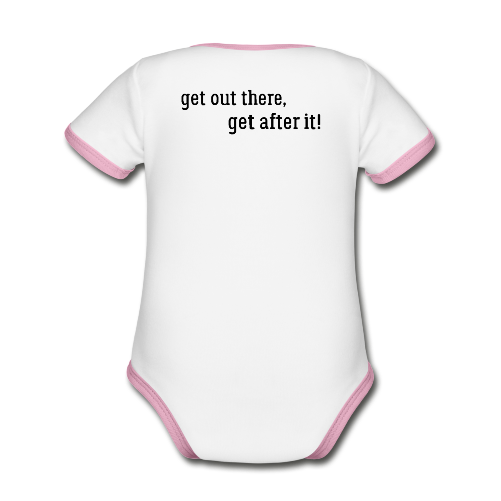 the imperfekt pew organic contrast short sleeve baby bodysuit - white/pink