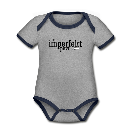 the imperfekt pew organic contrast short sleeve baby bodysuit - heather gray/navy