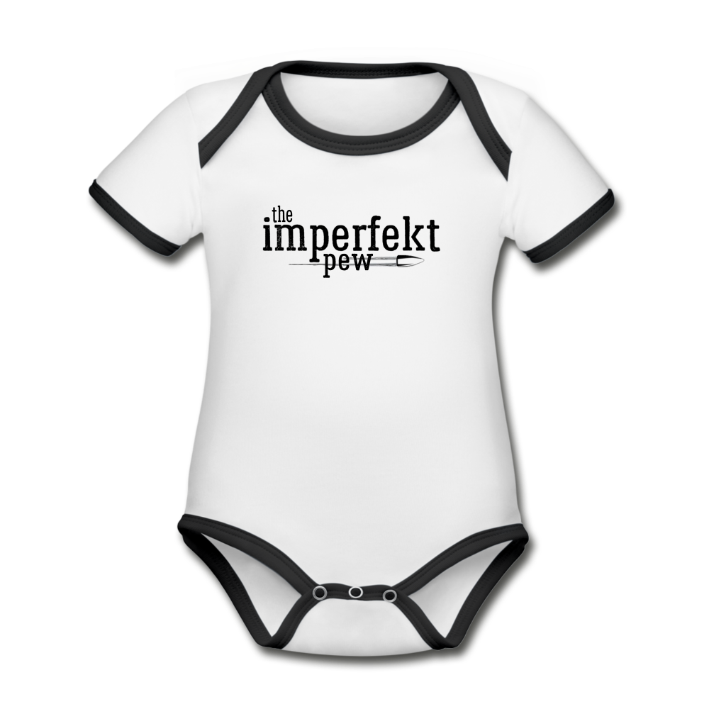 the imperfekt pew organic contrast short sleeve baby bodysuit - white/black