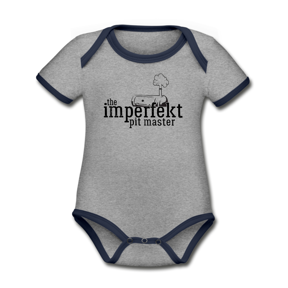 the imperfekt pit master organic contrast short sleeve baby bodysuit - heather gray/navy