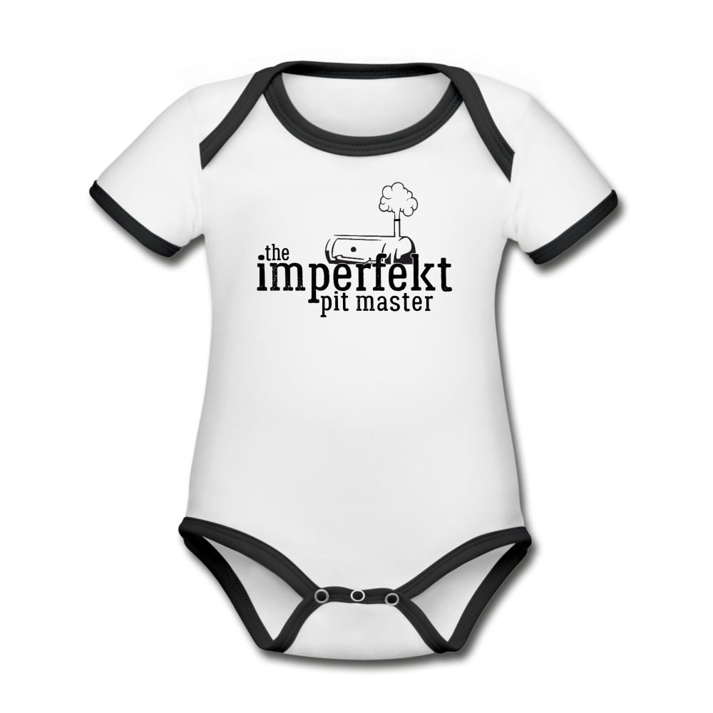the imperfekt pit master organic contrast short sleeve baby bodysuit - white/black