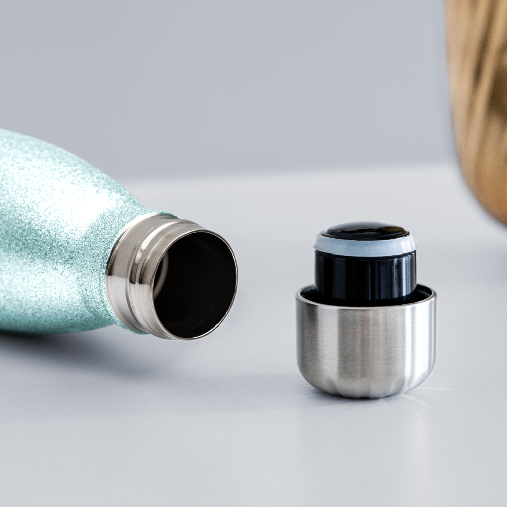 björn imperfekt human insulated stainless steel water bottle - turquoise glitter