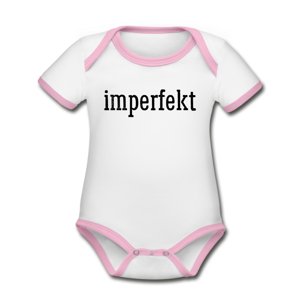 imperfekt organic contrast short sleeve baby bodysuit - white/pink