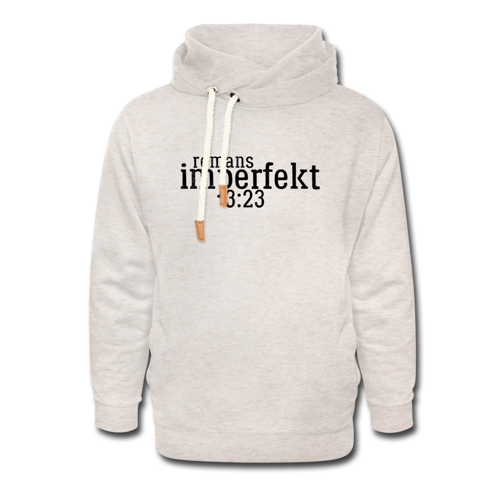romans 3:23 shawl collar hoodie - heather oatmeal