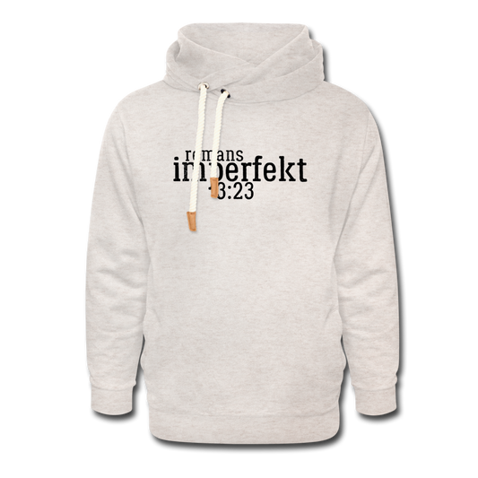 romans 3:23 shawl collar hoodie - heather oatmeal