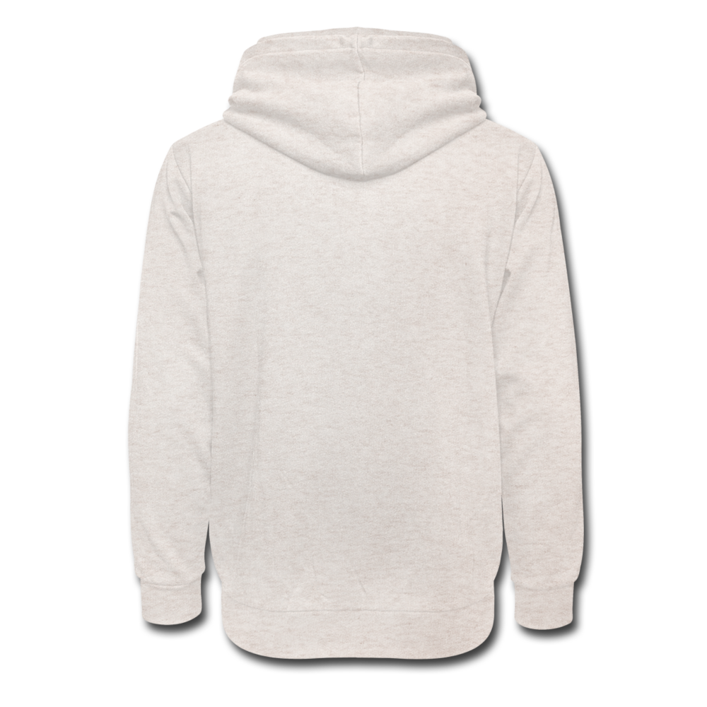 romans 3:23 shawl collar hoodie - heather oatmeal