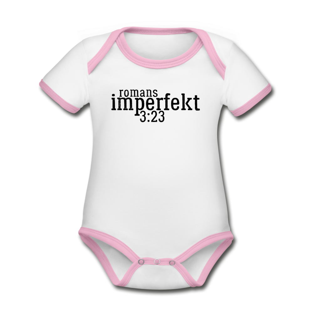 romans 3:23 organic contrast short sleeve baby bodysuit - white/pink