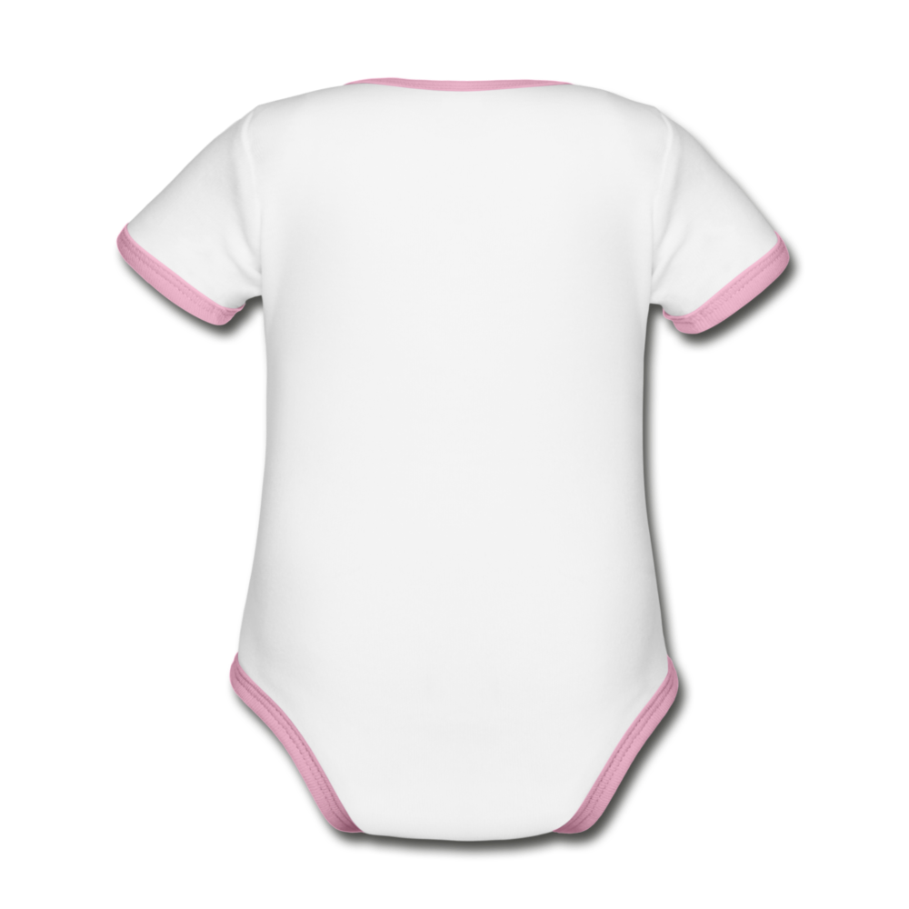 romans 3:23 organic contrast short sleeve baby bodysuit - white/pink