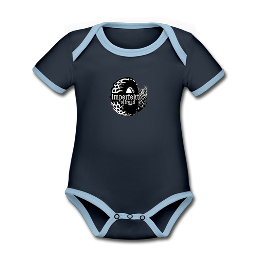 imperfekt offroad organic contrast short sleeve baby bodysuit - navy/sky