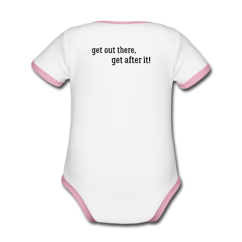 imperfekt offroad organic contrast short sleeve baby bodysuit - white/pink