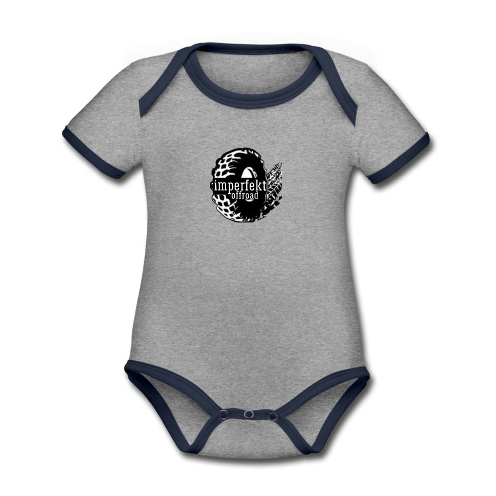 imperfekt offroad organic contrast short sleeve baby bodysuit - heather gray/navy