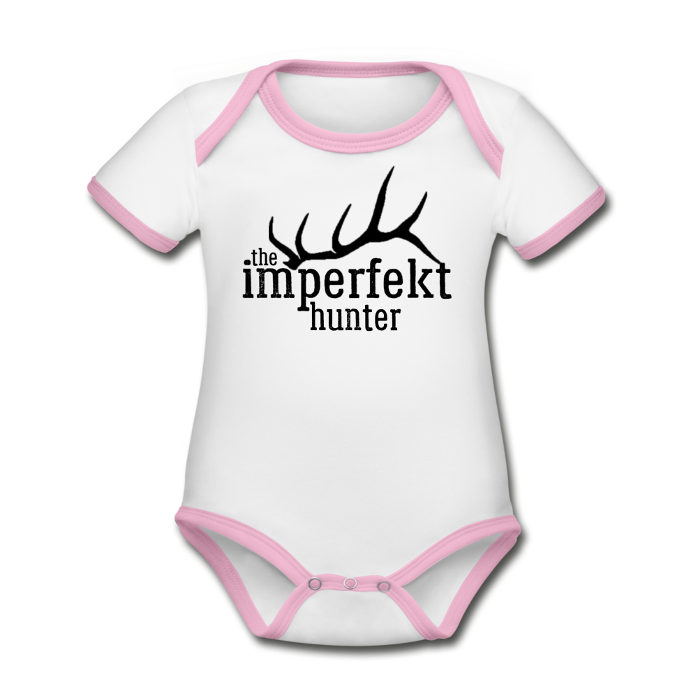 the imperfekt hunter organic contrast short sleeve baby bodysuit - white/pink