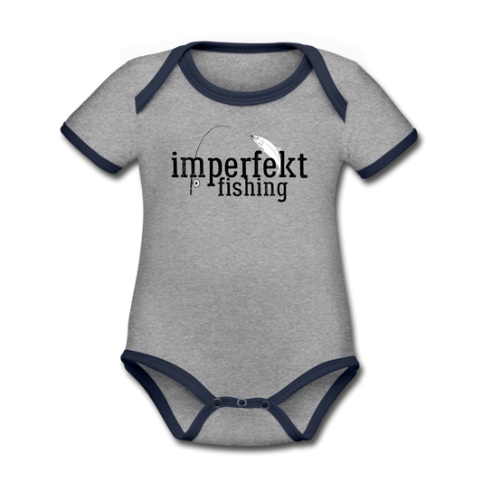 imperfekt fishing organic contrast short sleeve baby bodysuit - heather gray/navy