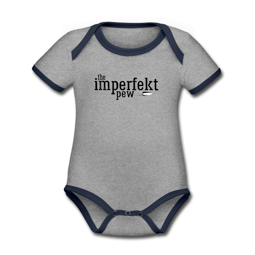 the imperfekt pew organic contrast short sleeve baby bodysuit - heather gray/navy