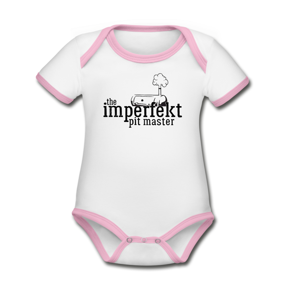 the imperfekt pit master organic contrast short sleeve baby bodysuit - white/pink