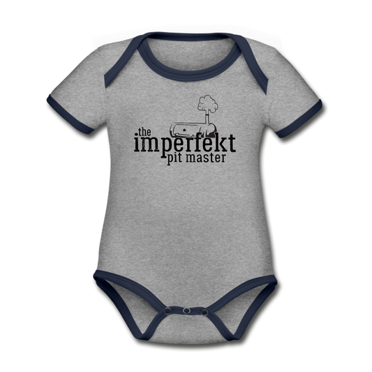 the imperfekt pit master organic contrast short sleeve baby bodysuit - heather gray/navy