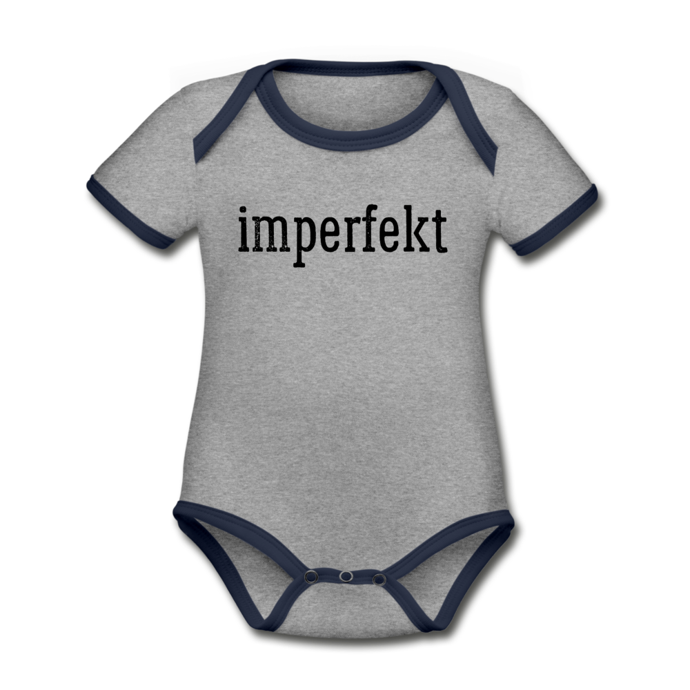 imperfekt organic contrast short sleeve baby bodysuit - heather gray/navy